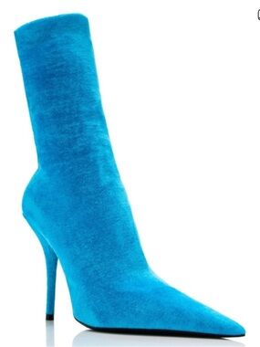 Balenciaga Knife Sock Velvet Jersey Ankle Booties Azzure Blue Size 38 EUR/ 8US